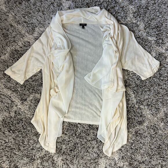 Talbots Ivory Chiffon Layered Short Sleeve Open Front Cardigan Sweater S M - Picture 2 of 9